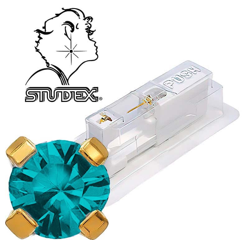 Одноразовый пистолет Studex system 75 для прокола ушей под золото голубой циркон 7511-0112 (цена за 1 шт)